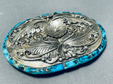 One Of The Most Detailed Ever Vintage Native American Navajo Turquoise Sterling Silver Buckle-Nativo Arts