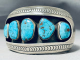 Signed Wide Vintage Native American Navajo Turquoise Sterling Silver Shadow Bracelet-Nativo Arts