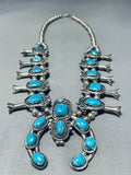 Authentic Vintage Native American Navajo Turquoise Sterling Silver Squash Blossom Necklace-Nativo Arts