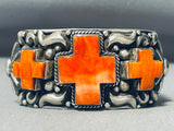 Most Unique Native American Navajo Cross Shell Sterling Silver Heavy Bracelet-Nativo Arts