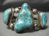 Heavy Thick Vintage Native American Navajo Carico Lake Turquoise Sterling Silver Bracelet Old-Nativo Arts