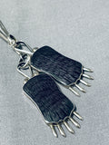 Gigantic Vintage Native American Zuni Blackbear Turquoise Sterling Silver Bolo Tie-Nativo Arts