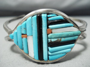 Native American Important Vintage Navajo Wyane Paquin Turquoise Inlay Sterling Silver Bracelet-Nativo Arts