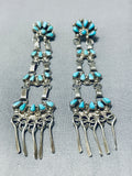 Breathtaking Vintage Native American Zuni Blue Gem Turquoise Sterling Silver Chandelier Earrings-Nativo Arts