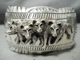 Pack Of Wolves Native American Navajo Sterling Silver Bracelet Cuff-Nativo Arts