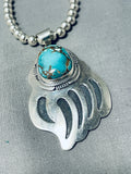Jerr Nelson Native American Navajo Turquoise Sterling Silver Paw Necklace-Nativo Arts