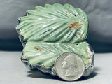 Biggest Hand Carved Green Turquoise Leaf Vintage Native American Navajo Sterling Silver Bracelet-Nativo Arts