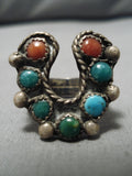 Rare Vintage Native American Navajo Cerrillos Turquoise Sterling Silver Horseshoe Ring Old-Nativo Arts