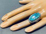 Fantastic Vintage Native American Navajo Pilot Mountain Turquoise Sterling Silver Ring-Nativo Arts