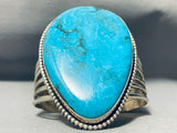 One Of The Largest Teardrop Turquoise Vintage Native American Navajo Sterling Silver Bracelet-Nativo Arts