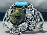 Very Important Bear Hand Carved Fran Gomez Sterling Silver Turquosie Bracelet-Nativo Arts