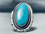 Giant Vintage Native American Navajo Blue Gem Turquoise Sterling Silver Oval Ring-Nativo Arts