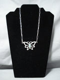 Marie Thompson Native American Navajo Pilot Turquoise Sterling Silver Butterfly Necklace-Nativo Arts