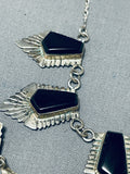 Fantastic Vintage Native American Navajo Jet Sterling Silver Necklace And Earring Set-Nativo Arts