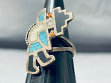 Incredible Vintage Native American Zuni Turquoise Sterling Silver Rainbow Man Ring-Nativo Arts