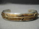 Feather Genius 14k Gold Vintage Native American Navajo Sterling Silver Bracelet Heavy-Nativo Arts