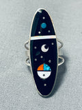 Amazing Native American Navajo Jet Cosmic Sterling Silver Ring Signed-Nativo Arts
