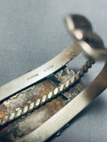 Signed Vintage Native American Navajo Old Kingman Turquoise Sterling Silver Bracelet-Nativo Arts