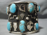 Native American Colossal Ancient Petroglyphs Sterling Silver Turquoise Bracelet-Nativo Arts