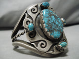 Opulent Vintage Native American Navajo Hopi Native American Navajo Turquoise Geomtric Sterling Silver Bracelet-Nativo Arts