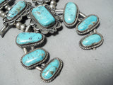 Authentic Vintage Native American Navajo Heavy Turquoise Sterling Silver Squash Blossom Necklace-Nativo Arts
