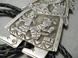 One Of The Biggest Best Vintage Native American Navajo Sterling Silver Kachina Bolo Tie-Nativo Arts