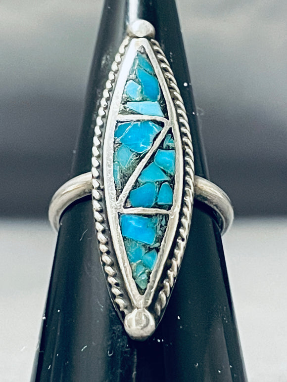 Stunning Vintage Native American Navajo Turquoise Chip Inlay Sterling Silver Ring-Nativo Arts