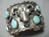Big Huge 152 Gram Native American Skull Turquoise Sterling Silver Bracelet-Nativo Arts