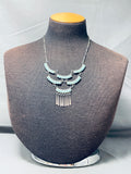 Gorgeous Vintage Native American Zuni Turquoise Inlay Sterling Silver Tiered Necklace-Nativo Arts