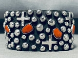 4 Directions Native American Navajo Chunky Coral Sterling Silver Coral Bracelet-Nativo Arts