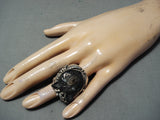 Native American One Of The Best Ever Hand Carved Bear Turquoise Sterling Silver Ring-Nativo Arts