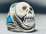 Native American Completely Hand Carved Coral Sterling Silver Ring-Nativo Arts