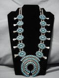 Amazing Vintage Native American Navajo Turquoise Sterling Silver Squash Blossom Necklace-Nativo Arts