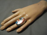 Huge Inlay Native American Navajo Turquoise Sterling Silver Men's Ring- Heavy!-Nativo Arts