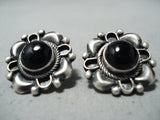 Signed Native American Navajo Navtive American Black Onyx Sterling Silver Earrings-Nativo Arts