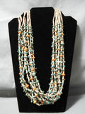 Important Native American Navajo Green Turquoise Orange Coral Heishi Necklace-Nativo Arts