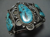Superior Vintage Native American Navajo Carico Lake Turquoise Sterling Silver Bracelet Old Cuff-Nativo Arts