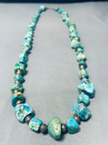 223 Grams Vintage Native American Navajo Turquoise Sterling Silver Bead Necklace Old-Nativo Arts