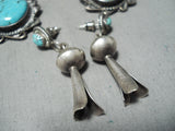 Women's Vintage Native American Navajo Huge Turquoise Sterling Silver Squash Bloossom Necklace-Nativo Arts