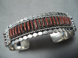 Amazing Zuni Native American Coral Needlepoint Sterling Silver Bracelet-Nativo Arts