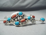 Fabulous Native American Navajo Sleeping Beauty Turquoise Sterling Silver Hair Pin Barrette-Nativo Arts
