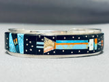Long Yei Kachina Native American Navajo Turquoise Sterling Silver Inlay Bracelet-Nativo Arts