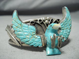 Flying Eagle Vintage Native American Navajo #8 Turquoise Sterling Silver Bracelet Old-Nativo Arts