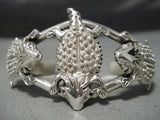 Statement Heavy Toad Vintage Native American Navajo Sterling Silver Bracelet Cuff-Nativo Arts