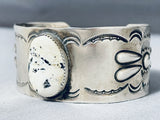 Sturdy Vintage Native American Navajo White Buffalo Turquoise Sterling Silver Bracelet-Nativo Arts