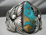 Huge Garden Of Leaves Vintage Native American Navajo Sterling Silver Royston Turquoise Bracelet-Nativo Arts