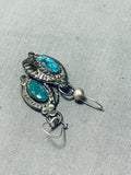Native American Marvelous Vintage Carico Lake Turquoise Sterling Silver Dangle Earrings-Nativo Arts