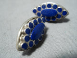 Stunning Vintage Native American Navajo Lapis Sterling Silver Pierced Earrings Old-Nativo Arts