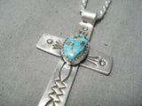 Important Native American Navajo Royston Turquoise Sterling Silver Cross Necklace-Nativo Arts