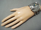 One Of The Most Unique Vintage Native American Zuni Turquoise Inlay Sterling Silver Bracelet-Nativo Arts